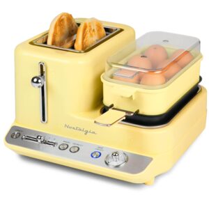 Nostalgia Retro 3-in-1 Breakfast Station, 2-Wide Slot Breakfast Station, Yellow