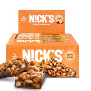nick's peanut chocolate snack bar, keto nut snack for sports, hiking & outdoor activities, 1g sugar, 3g net carbs, healthy snack, (pack of 12)