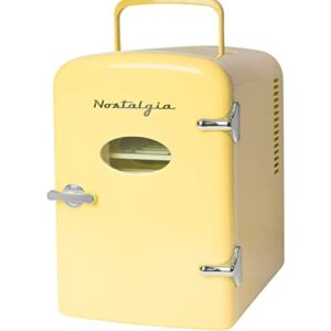 Nostalgia Retro 6-Can Personal Cooling and Heating Mini Refrigerator with Eraser Board Door Carry Handle and Display Window for Home, Office, Car, Boat or Dorm Room, Yellow, 1 cubic feet