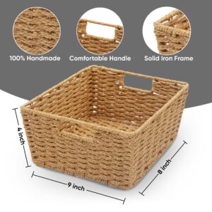 KOVOT Woven Wicker Storage Baskets with Built-in Carry Handles - 9.75"L x 8.5"W x 4.5"H (3-Pack)