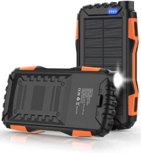 solar charger, power bank, 42800mah portable charger power bank external battery pack 5v3.1a qc 3.0 fast charger built-in super bright flashlight (deep orange)