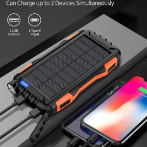 Solar Charger, Power Bank, 42800mAh Portable Charger Power Bank External Battery Pack 5V3.1A Qc 3.0 Fast Charger Built-in Super Bright Flashlight (Deep Orange)