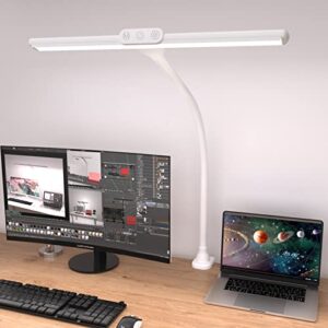 led desk lamp with clamp, tall desk light with gooseneck, office lighting for desk, task lamp touch control, 9w study lamp for home office (white)