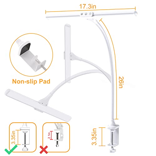 LED Desk Lamp with Clamp, Tall Desk Light with Gooseneck, Office Lighting for Desk, Task Lamp Touch Control, 9W Study Lamp for Home Office (White)