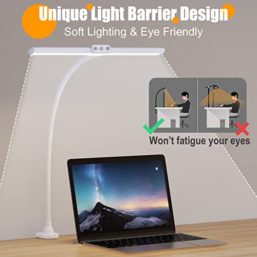 LED Desk Lamp with Clamp, Tall Desk Light with Gooseneck, Office Lighting for Desk, Task Lamp Touch Control, 9W Study Lamp for Home Office (White)