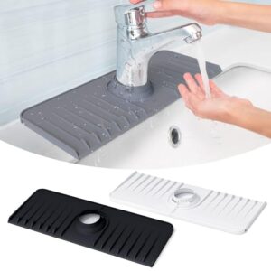 sink splash guard silicone faucet mat for kitchen sink foldable sink mat behind faucet, temash faucet handle drip catcher tray drain drying pad countertop protector for kitchen bathroom bar rv(grey)