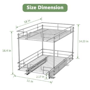 ROOMTEC Pull Out Cabinet Organizer 11" W x 18" D, Kitchen Cabinet Organizer and Storage 2-Tier Cabinet Pull Out Shelves Under Cabinet Storage for Kitchen Black