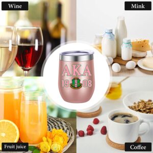 KAIRA Friendship Gifts for Women aka sorority gifts for women 12oz Wine Tumbler with Lid Coffee Mug Stainless Steel Double Wall Insulated AKA paraphernalia (Rose Gold)