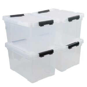 afromy 4-pack 50 quart large clear storage box, plastic storage latch bin