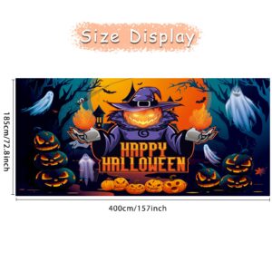 Trgowaul Happy Halloween Decorations, Happy Halloween Garage Door Decorations, Large Halloween Pumpkin Ghost Banner Backdrop, Halloween Outdoor Party Supply Photography Background Sign Poster 6x13ft