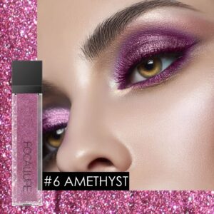 FOCALLURE Liquid Glitter Eyeshadow,Long Lasting Glitter Eyeliner,Waterproof Metallic Shimmer Eye Shadow,Quick-Drying Formula,Multi-Dimensional Eye Looks,AMETHYST