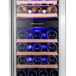 FOVOMI 34 Bottles Wine Cooler Fridge (Bordeaux 750ml) Compressor 15" Wine Cellars,Built-in or Freestanding Dual Zone Refrigerator - Chiller for Kitchen,Home Bar