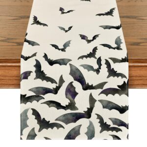 artoid mode silhouette black bats halloween table runner, fall kitchen dining table decoration for home party decor 13x72 inch