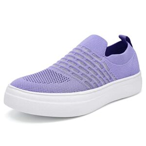 wryweir women's slip-on sneakers lightweight comfort mesh loafers casual low cut walking shoes, purple us 7