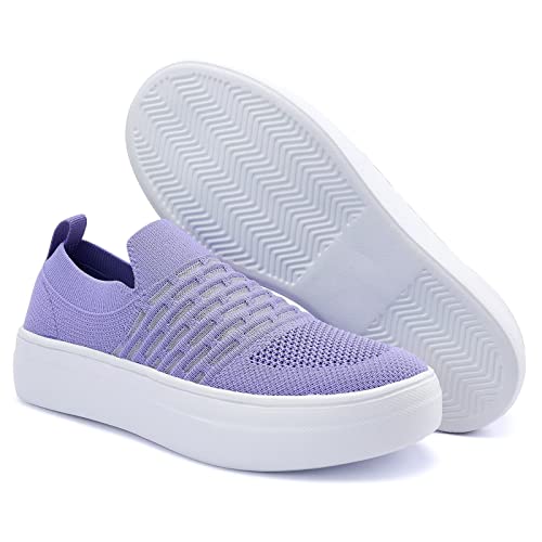 Wryweir Women's Slip-on Sneakers Lightweight Comfort Mesh Loafers Casual Low Cut Walking Shoes, Purple US 7