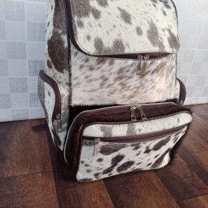 Cowhide Backpack Hair On | Fur Leather Diaper Backpack Rucksack / Knapsack Travel Shoulder Bag / Cow Skin Baby Bags (Grey White Backpack), 9'' D X 10.5'' W X 15'' H