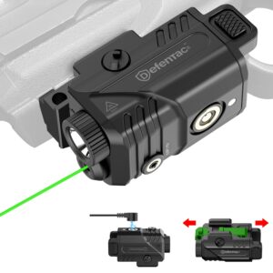 defentac df-1061 magnetic charging pistol light with green beams for guns, 450 lumens tactical flashlight white led and green beam combo with sliding rail