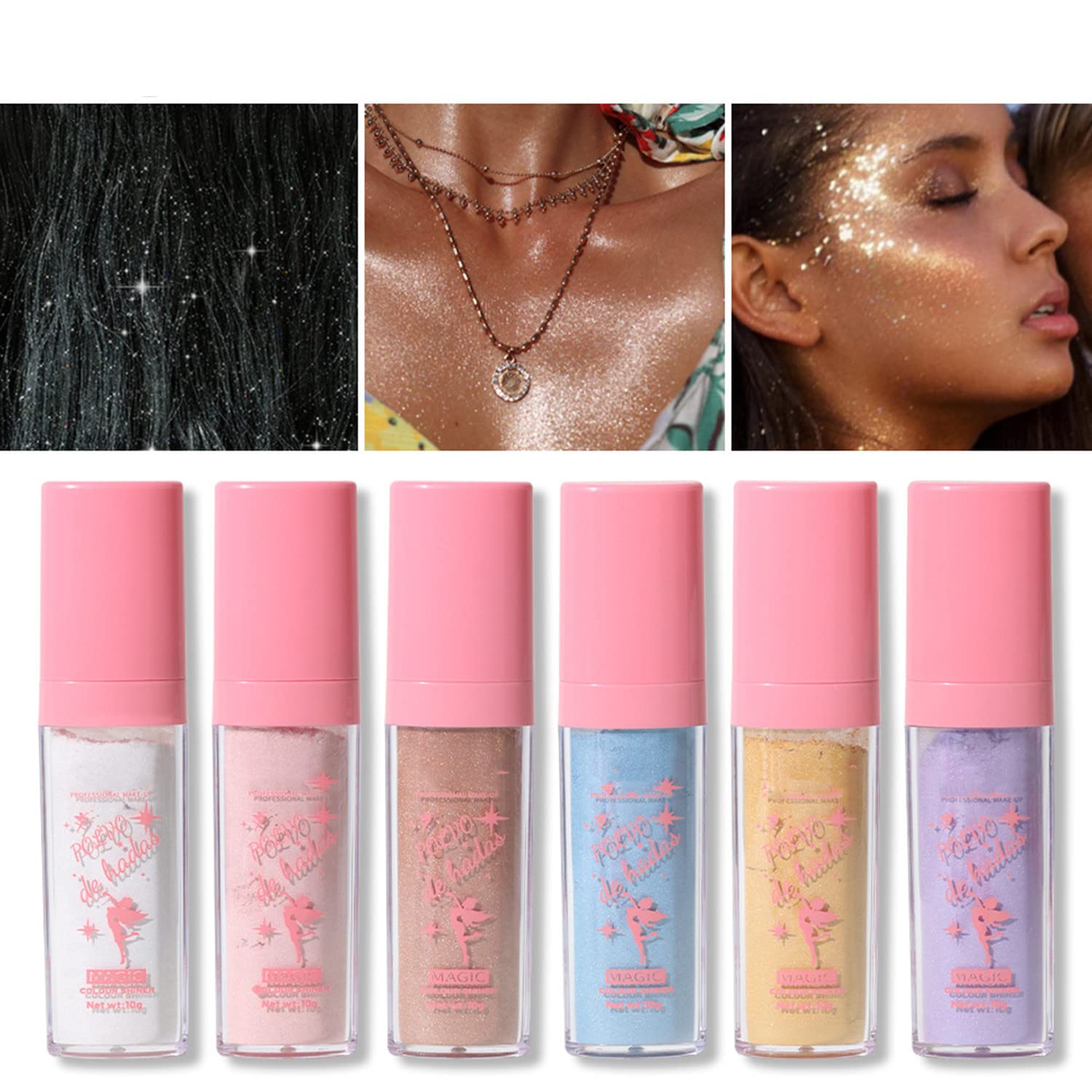MAEPEOR Highlighter Powder Stick 6 Colors Shimmer Not-sticky Brighten Highlighter Powder Stick Natural Sparkle Glitter Highlighter Makeup Cosmetic for Lip Face Body Makeup (02 Fairy Pink)