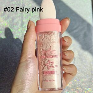 MAEPEOR Highlighter Powder Stick 6 Colors Shimmer Not-sticky Brighten Highlighter Powder Stick Natural Sparkle Glitter Highlighter Makeup Cosmetic for Lip Face Body Makeup (02 Fairy Pink)