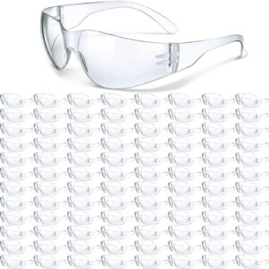 100 pack bulk protective safety glasses clear lens splash proof eye protection goggles scratch and impact resistant eyewear for women men work construction science lab shooting