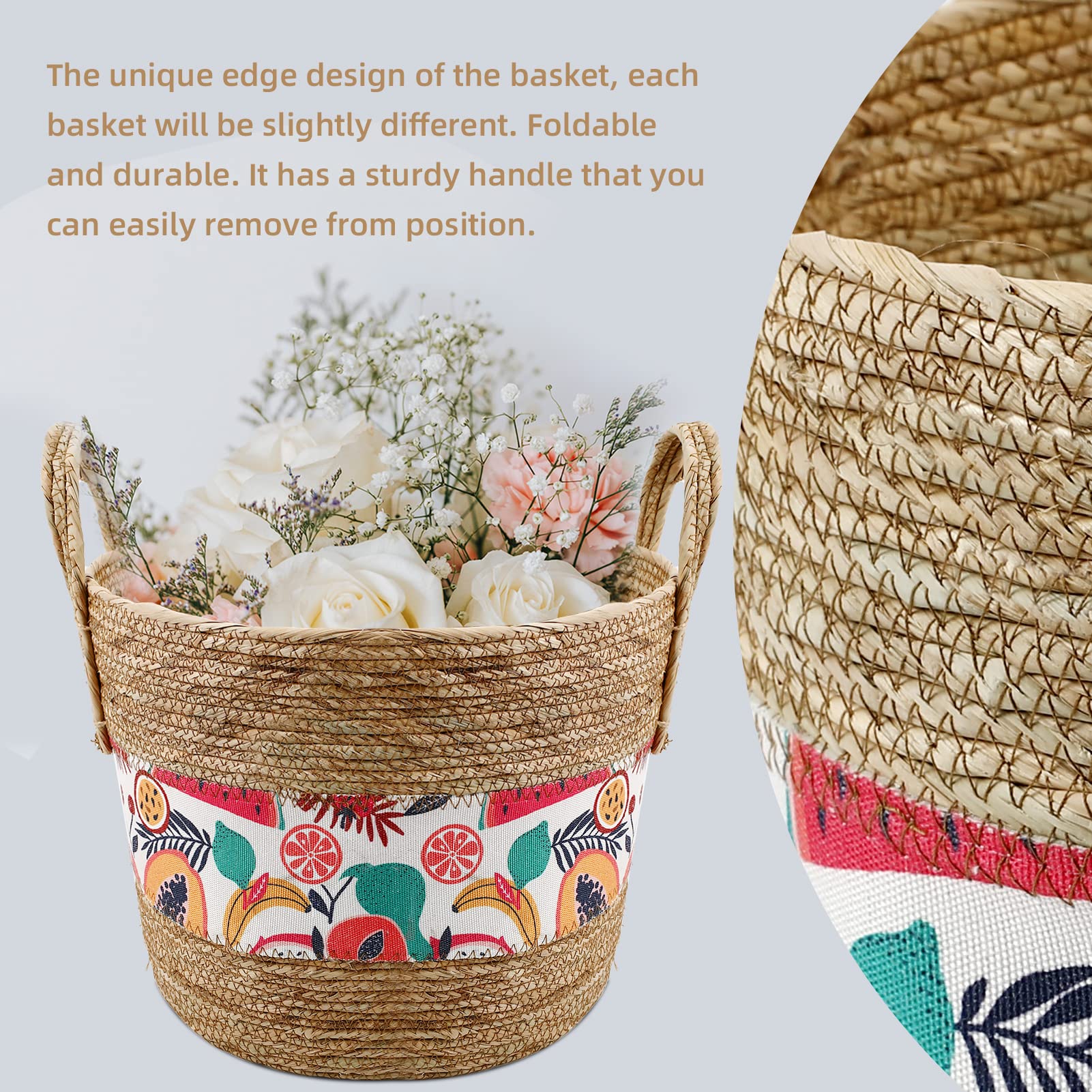 Babion 3 Pack Hand Woven Storage Baskets, Round Woven Baskets for Organizing, Decorative Basket with Handles, Plant Basket, Toy Storage Basket, Storage Baskets Laundry, Picnic, 3 Sizes