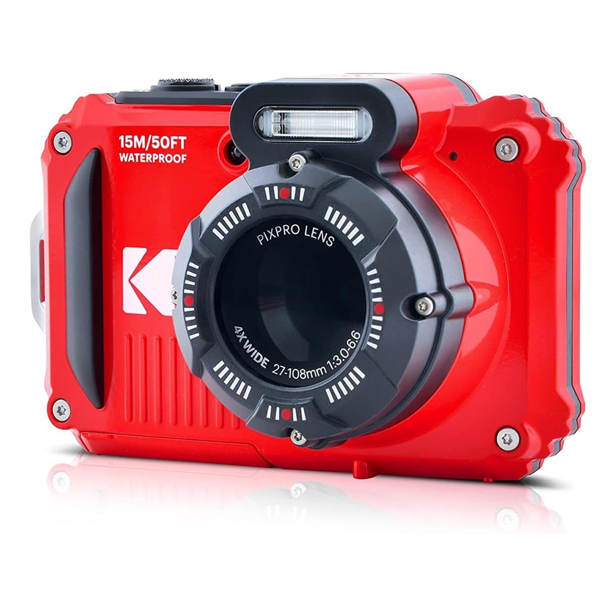 KODAK PIXPRO WPZ2 Rugged Waterproof Digital Camera 16MP 4X Optical Zoom 2.7" LCD Full HD Video, Red