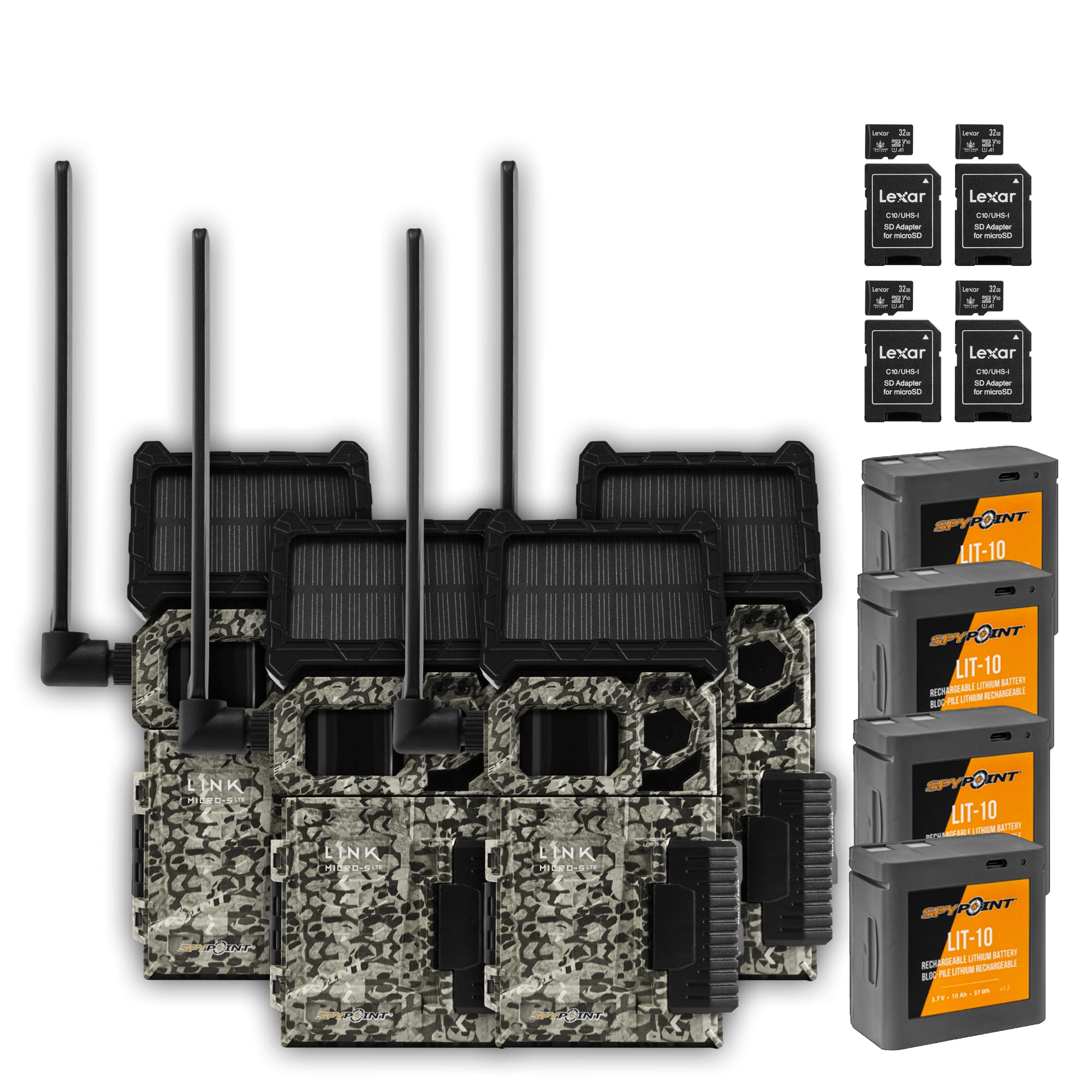 SPYPOINT Link-Micro-S-LTE Solar Cellular Trail Camera with LIT-10 Battery and Bundle Options (Link-Micro-S-LTE-V, 4 PK)