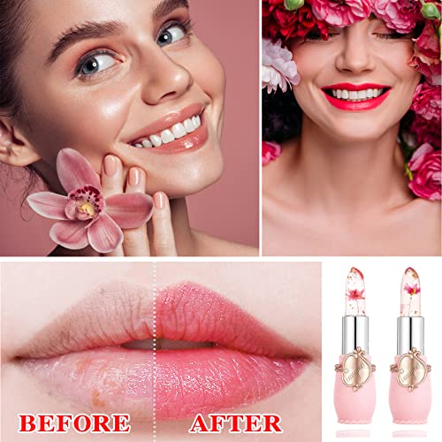 LZYLLS 2 Pack Crystal Jelly Flower Lipstick,Magic Temperature Color Change Lip Gloss Lip Stick PH Clear Magic Lipstick Long Lasting Nutritious Moisturizing Lip Balm（Set A）