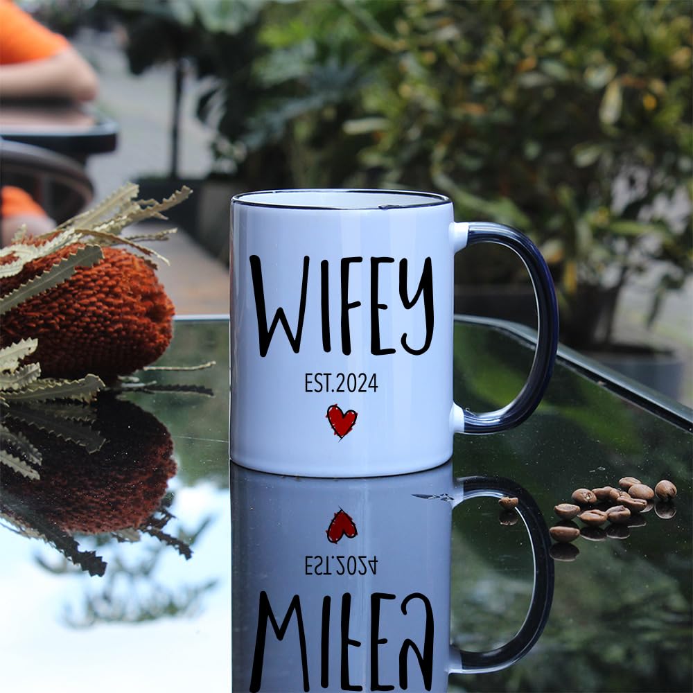 EST 2024 Husband Wife Mug Gift, Mr Mrs Mug Wedding Gift, Engagement Wedding Gift for Couple, Anniversary Valentine’s Day Mug Gift for Couples, Bride Groom Gift for Wedding(Black Handle)