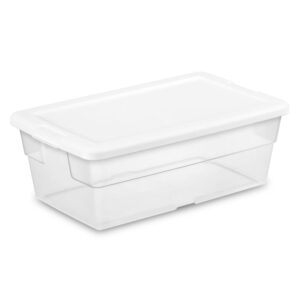 sterilite 6 quart clear plastic stackable storage container bin box tote with snap-close white lid organizing solution for home & classroom, 60 pack