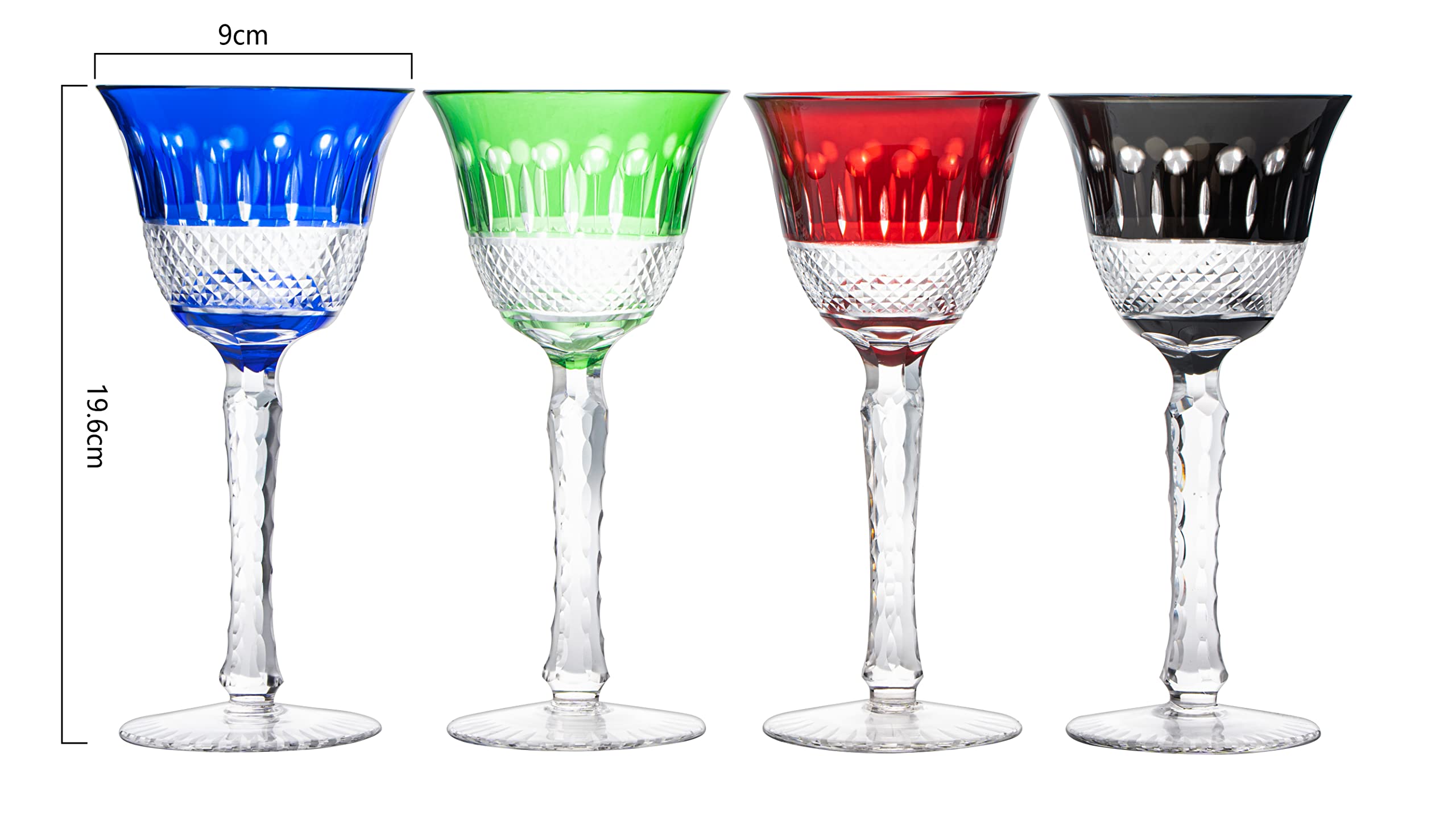 The Wine Savant Crystal Italian Multicolor Design Glasses -Set of 4 Tall Wine Glasses 6.7oz 7.7" H Venetian Italian Style Red, Blue, Green, Brown Glasses, Great for Dinner Parties, Bars & Weddings