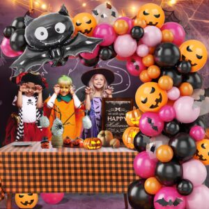 AobkDeco 111Pcs Halloween Balloon Garland Arch Kit with Black Orange Latex Balloons hot pink Balloons Spider Web Cute bats for Halloween Party Decoration Halloween Kids' Birthday Party Supplies
