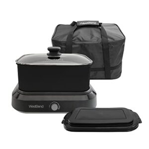 West Bend 87905BK Slow Cooker Large Capacity Non-stick Vessel with Variable Temperature Control Includes Travel Lid and Thermal Carrying Case, 5-Quart, Black