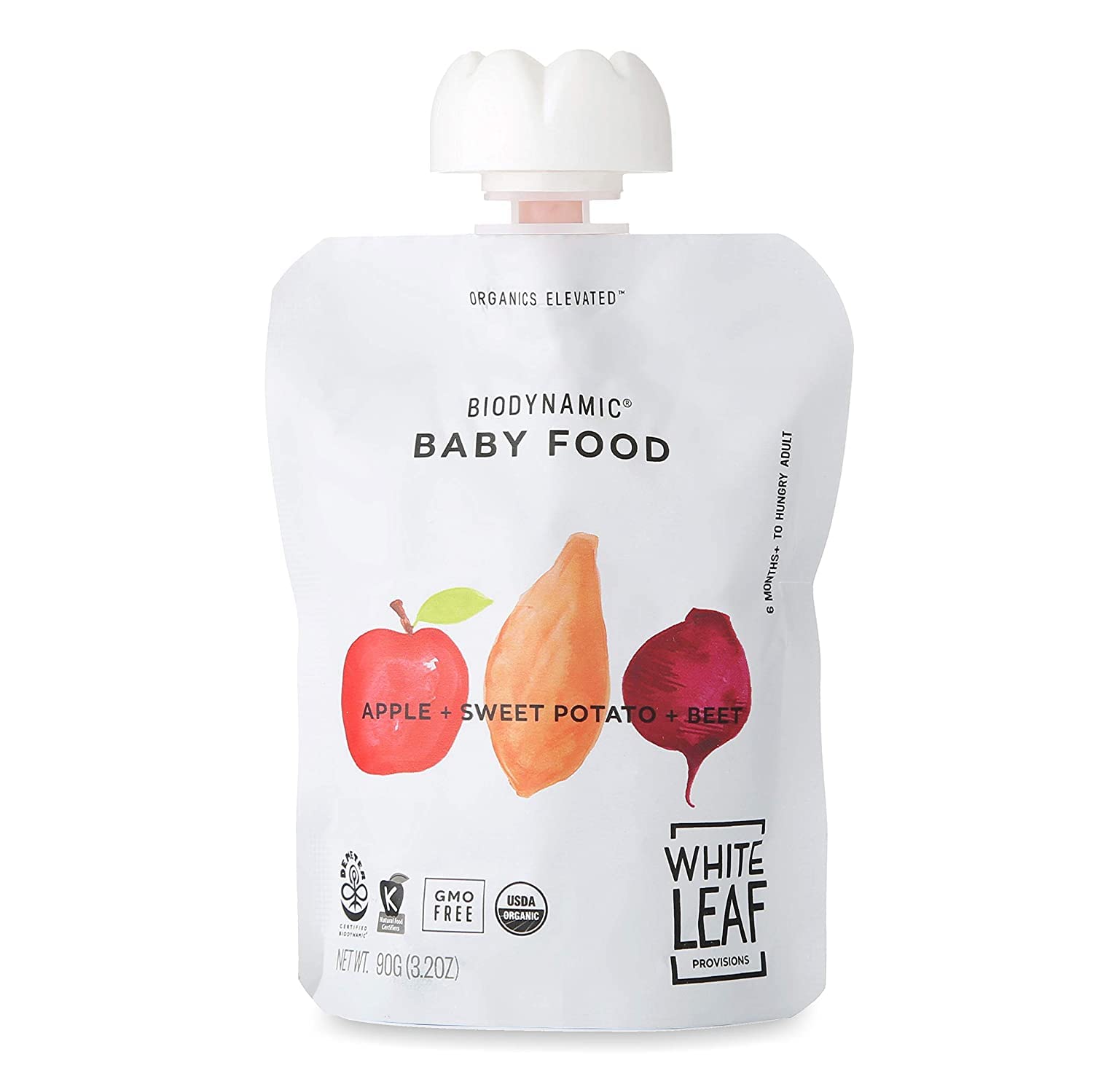 White Leaf Provisions Biodynamic & Organic Baby Food/Snacks — 12 x 3.17 Oz Apple, Sweet Potato & Beet Unsweetened Baby Puree Pouches — Squeezable Baby Food & Toddler Snack