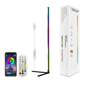 yuewilai led corner rgb floor lamp, 50'' tall smart app and remote control music sync rgb color changing lamp for living room, bedroom, gaming room lights, modern home decoration (1pcs)