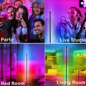 Yuewilai LED Corner RGB Floor Lamp, 50'' Tall Smart APP and Remote Control Music Sync RGB Color Changing Lamp for Living Room, Bedroom, Gaming Room Lights, Modern Home Decoration (1pcs)