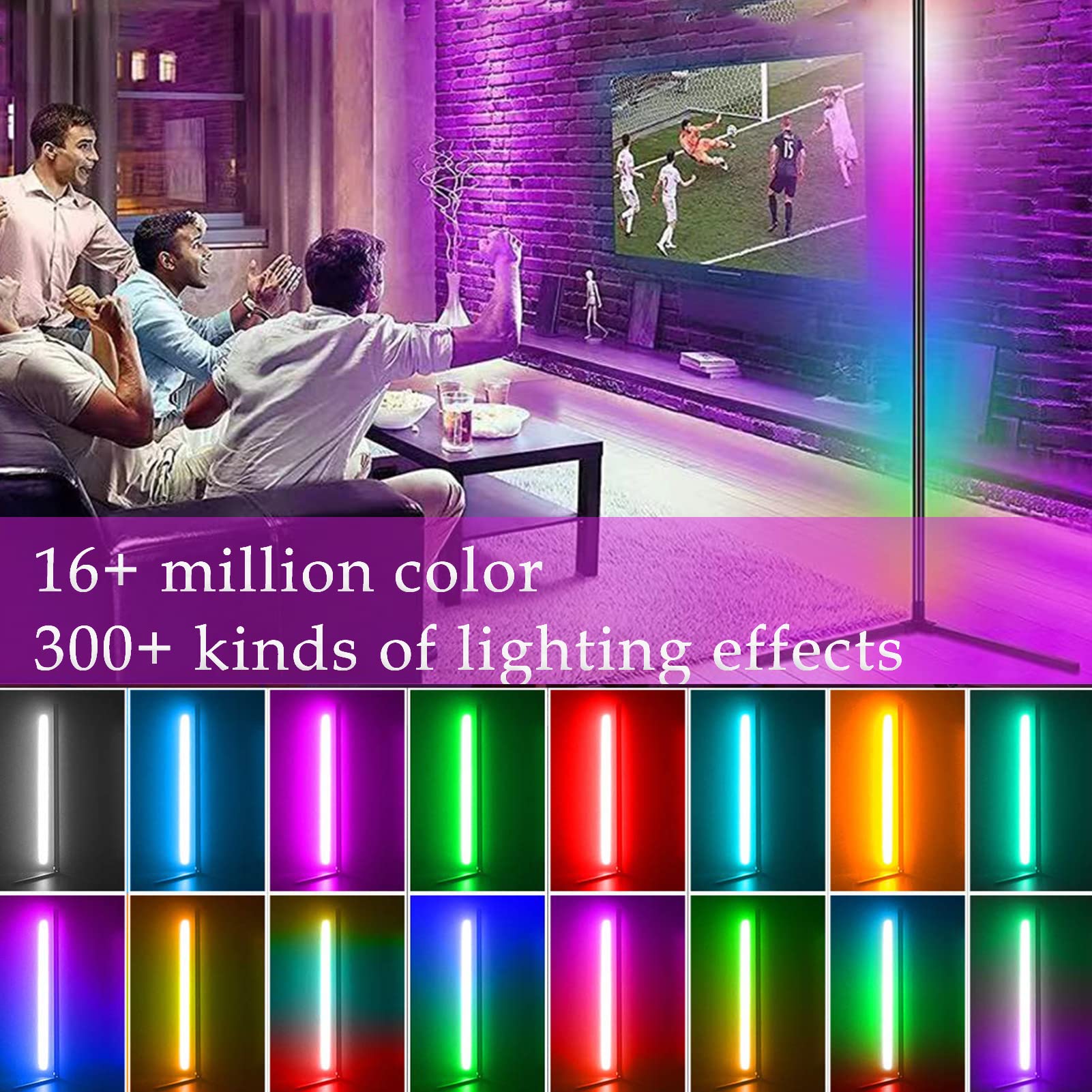 Yuewilai LED Corner RGB Floor Lamp, 50'' Tall Smart APP and Remote Control Music Sync RGB Color Changing Lamp for Living Room, Bedroom, Gaming Room Lights, Modern Home Decoration (1pcs)