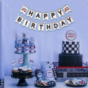 Retro Racing Happy Birthday Banner - Happy Birthday Banner, Racing Themed Party, Racing Party Decoration. Boys racing themed birthday decorations. Wall banner for racing fans.