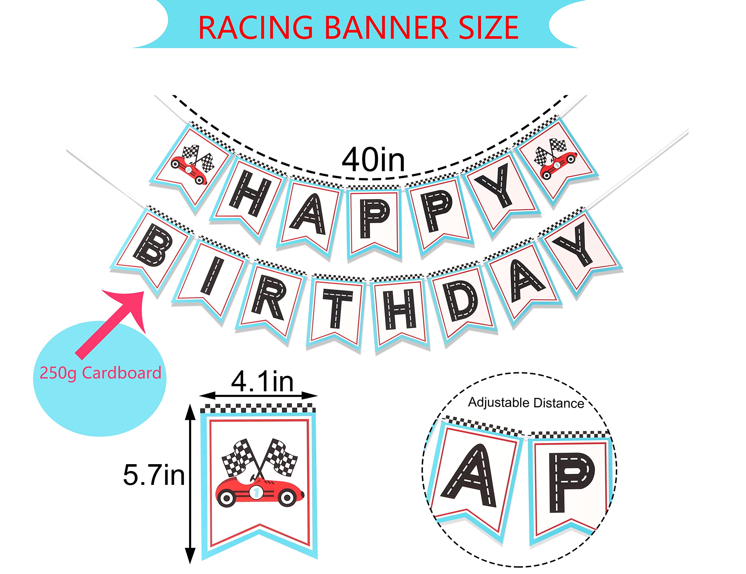 Retro Racing Happy Birthday Banner - Happy Birthday Banner, Racing Themed Party, Racing Party Decoration. Boys racing themed birthday decorations. Wall banner for racing fans.