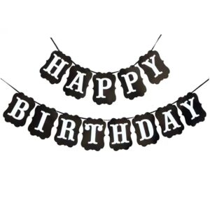 large black happy birthday banner, happy birthday bunting sign with white letters, happy birthday decorations for boys women men
