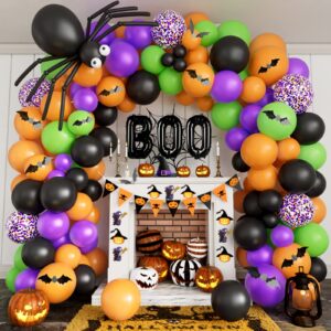 halloween balloons garland arch kit diy halloween party supplies with boo foil balloon spider balloon black orange purple fruit green confetti balloon for halloween day party decorations