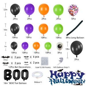 Halloween Balloons Garland Arch Kit DIY Halloween Party Supplies with BOO Foil Balloon Spider Balloon Black Orange Purple Fruit Green Confetti Balloon for Halloween Day Party Decorations