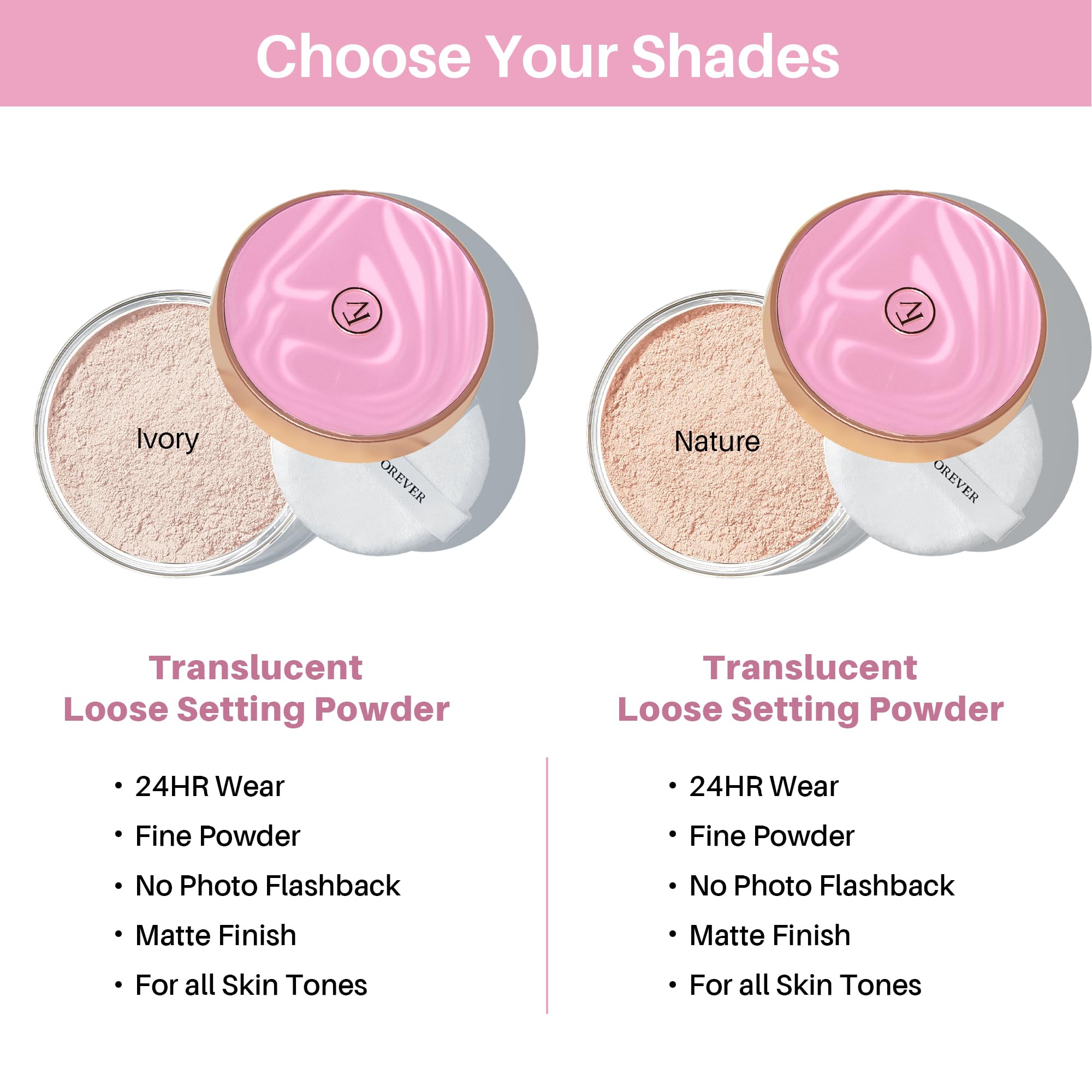 FV Translucent Loose Face Powder, Long Lasting & Lightweight Setting Powder with Matte Finish, Fine Powder for Natural Look, Minimizing Pores and Fine Lines Baking Powder 0.35oz (10g)