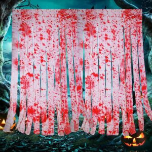 kijamilee halloween door curtain decor, 2 packs white creepy cloth with bloody hand prints, halloween doorway curtain for halloween house horror decor vampire zombie theme party supply, 3.4x5.4ft