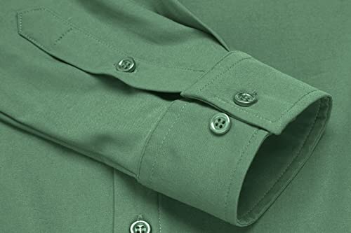 URRU Men's Muscle Dress Shirts Slim Fit Stretch Long Sleeve Casual Button Down Shirt Light Army Green L