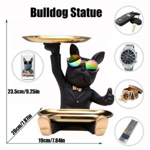 NUACOS Resin Bulldog Tray Statue Animal Sculpture Tray Storage Key Holder Candy Jewelry Earrings Tray Suitable Desk Storage for Home, Living Room, Office, Shop, Table Decoration (Black)