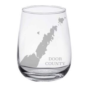 door county map engraved stemless wine glasses (set of 2)