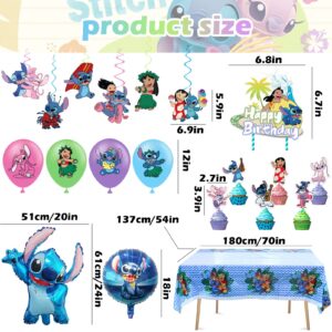 Stitch Birthday Party Supplies, Stitch Birthday Decorations Include Birthday Banner, Foil Balloons, Cupcake Toppers, Tablecloth