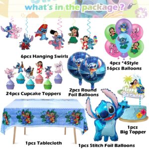 Stitch Birthday Party Supplies, Stitch Birthday Decorations Include Birthday Banner, Foil Balloons, Cupcake Toppers, Tablecloth