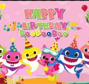 FUNTON Baby Shark Backdrop (Pink), Baby Shark Party Supplies, Baby Shark Birthday Decorations (5x3 FT)…